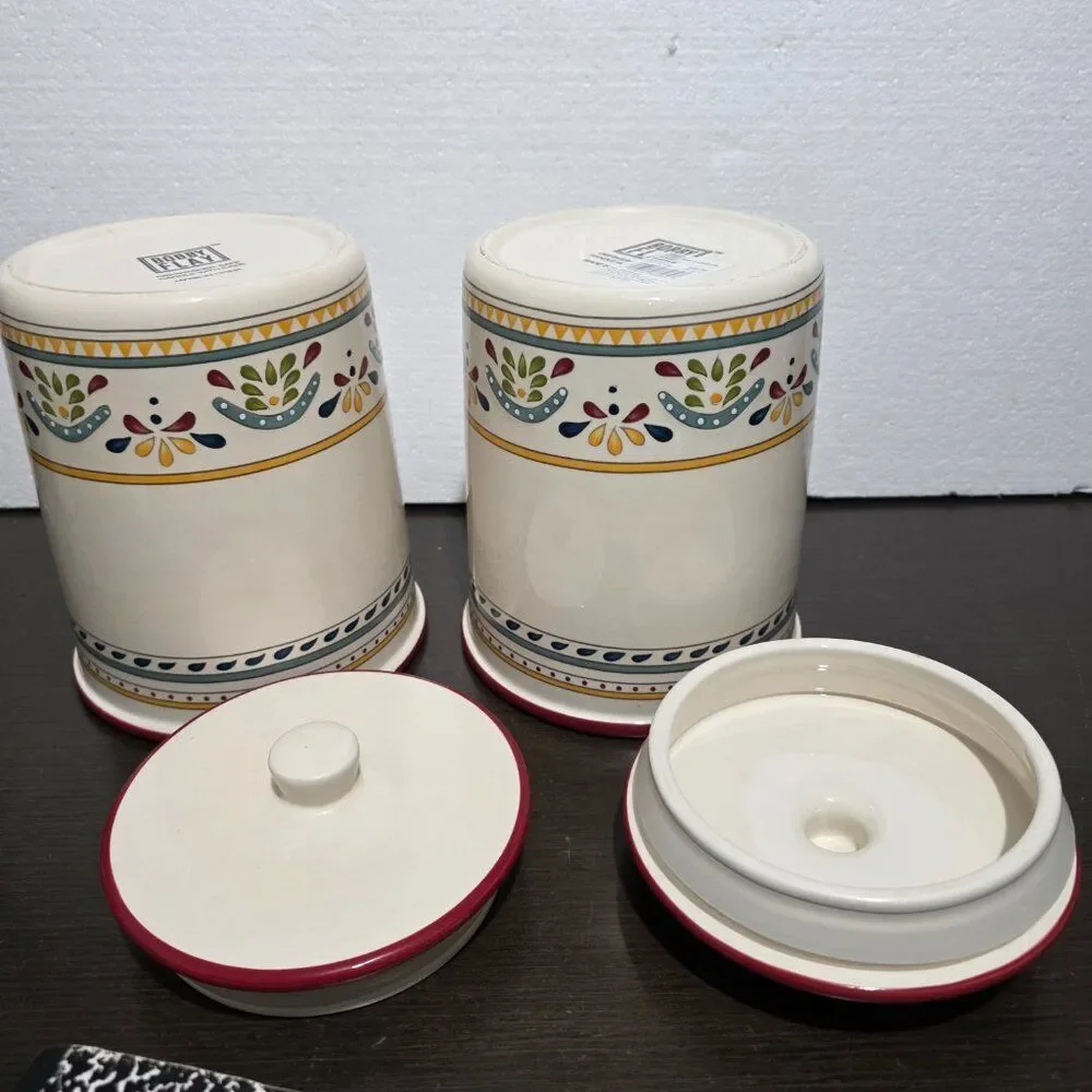 Bobby Flay Sevilla Set of 2 Canisters & Lids Painted